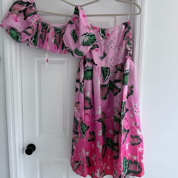 NWT L’ATISTE Pink Ombré Floral Butterfly Lace Up Maxi Skirt Top Matching Set S - Picture 8 of 13